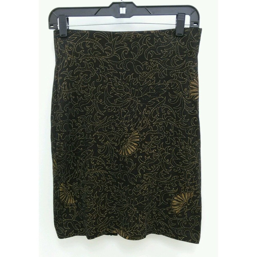 Bait Womens Pencil Skirt Sz 4 Black Gold Slight Stretch Back Split